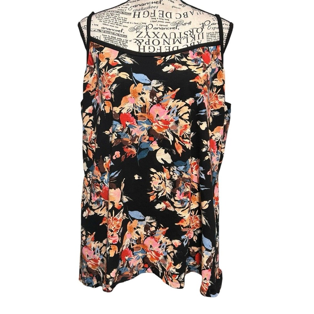 Torrid Tank Top Cami Black Autumn Floral Womens Plus Size 4 4X Lightweight